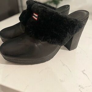 Black Leather Hunter Clogs w/shearling
